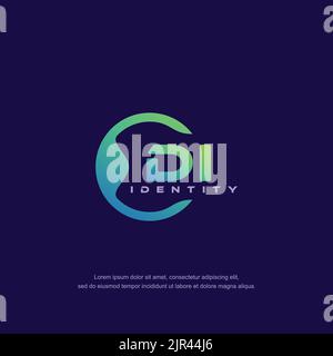 DI Initial letter circular line logo template vector with gradient color Stock Vector