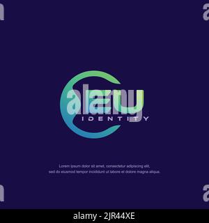 EU Initial letter circular line logo template vector with gradient color Stock Vector