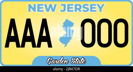 Vehicle license plates marking in New Jersey in United States of America, Car plates. Vehicle license numbers of different American states. Stock Vector