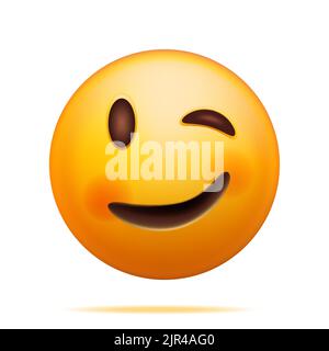 3D Yellow Happy Emoticon with Winking Face Stock Vector