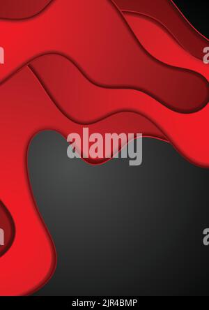 Red and black papercut corporate material waves abstract background. Vector design Stock Vector