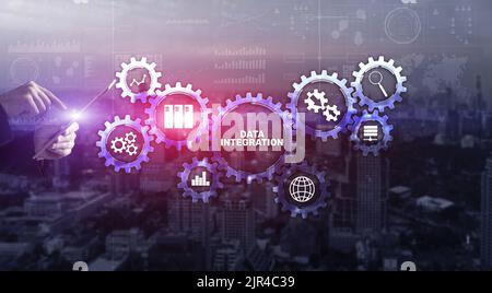 Data integration business internet technology concept. Mixed media Stock Photo