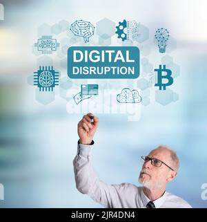 Digital disruption concept drawn by a businessman Stock Photo