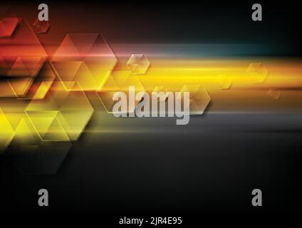 Glossy hexagons and glowing stripes abstract tech background. Vector design Stock Vector