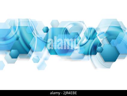 Bright blue glossy hexagons abstract background. Vector design Stock Vector