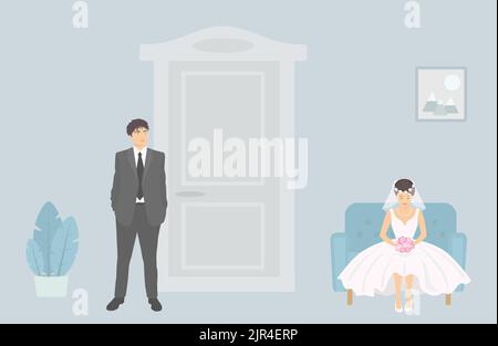 Bride and groom are waiting for wedding ceremony Stock Vector