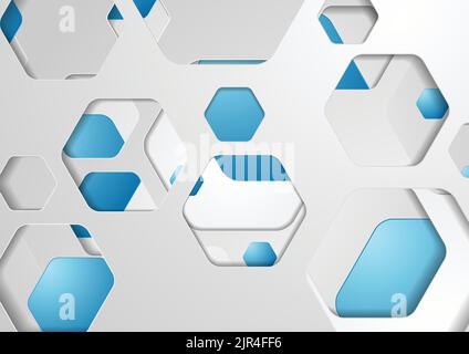 Abstract tech grey and blue paper hexagons background. Vector design Stock Vector