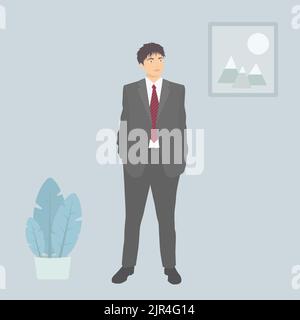 Young man in classic suit. Vector illustration. Cartoon flat style Stock Vector
