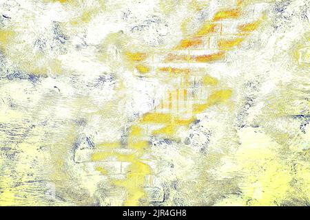 Abstract yellow brick wall with gray salad waves spots Stock Photo