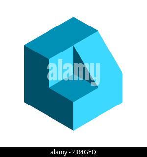3D cube geometric shape. Building, architecture, construction idea. Abstract house with roof and terrace. Puzzle game. Letter L logo template. Vector Stock Vector