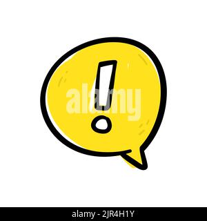 Hand drawing hazard warning attention sign or exclamation symbol in a yellow speech bubble icon vector. Stock Vector