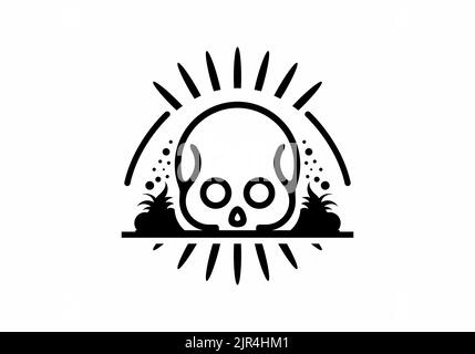 Skull stuck on the ground monoline art in black and white color design Stock Vector