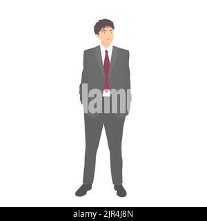 Young man in classic suit isolated on white background. Vector illustration. Cartoon flat style Stock Vector
