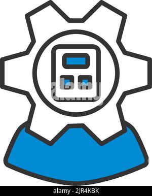 Analyst With Gear Hed And Calculator Inside Icon. Editable Bold Outline With Color Fill Design. Vector Illustration. Stock Vector