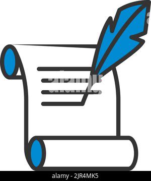 Feather And Scroll Icon. Editable Bold Outline With Color Fill Design. Vector Illustration. Stock Vector