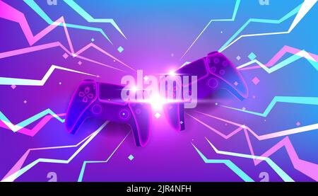 Neon game controllers or joysticks for game console. Stock Vector