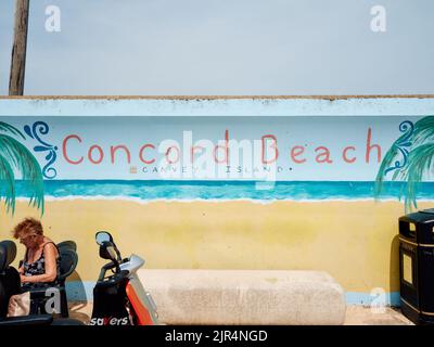 Concord Beach painted sea wall mural art on the coast at Canvey Island, Thames Estuary, Essex, England, UK Stock Photo