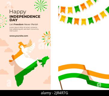 Flat india independence day stories set Vector illustration Stock Vector