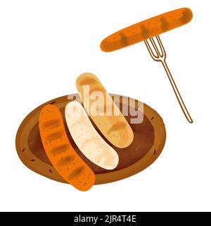 Grilled sausage illustrations isolated on white background Stock Vector
