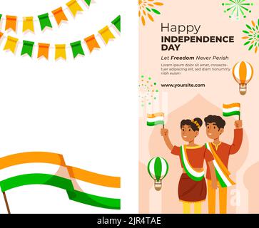 Flat india independence day stories set Vector illustration Stock Vector