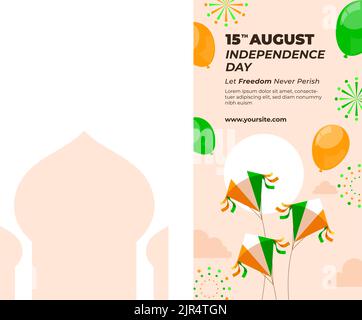 Flat india independence day stories set Vector illustration Stock Vector