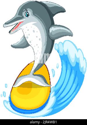 Cute dolphin cartoon character surfing illustration Stock Vector