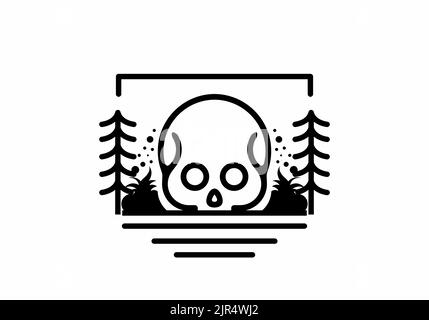 Skull stuck on the ground monoline art in black and white color design Stock Vector