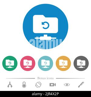 FTP undo flat white icons on round color backgrounds. 6 bonus icons included. Stock Vector
