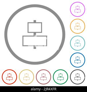 Align to center outline flat color icons in round outlines on white background Stock Vector