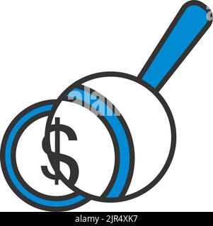 Magnifying Over Coins Stack Icon. Editable Bold Outline With Color Fill Design. Vector Illustration. Stock Vector