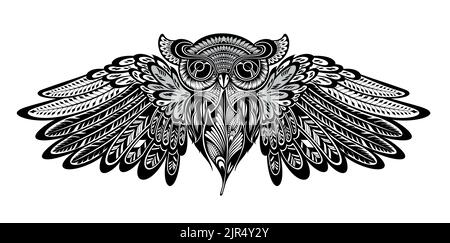 Decorative Creative Owl style. Tattoo symbol. Vecto illustration Stock Vector