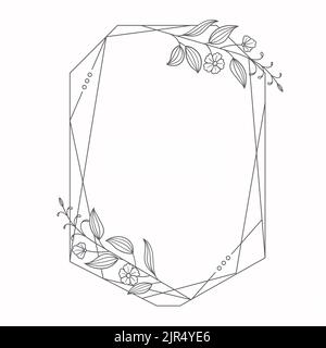 A black geometric frame with floral design decorations against white background Stock Vector