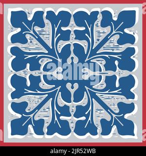 Abstract simple floral rosette in a square. Interior wall design. Geometric oriental arabesque leaf pattern fashion style. Traditional pottery for flo Stock Vector