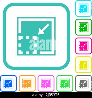 Minimize element solid vivid colored flat icons in curved borders on white background Stock Vector