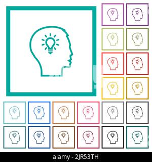 Idea concept outline flat color icons with quadrant frames on white background Stock Vector