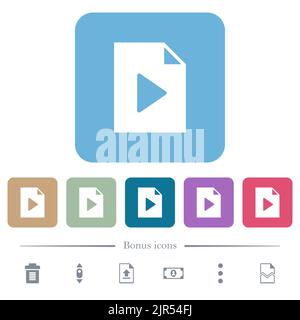Playlist solid white flat icons on color rounded square backgrounds. 6 bonus icons included Stock Vector