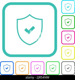 Active security outline vivid colored flat icons in curved borders on white background Stock Vector
