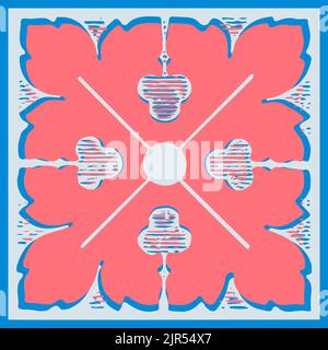 Abstract simple floral rosette in a square. Interior wall design. Geometric oriental arabesque leaf pattern fashion style. Traditional pottery for flo Stock Vector