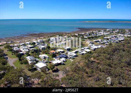 Aerial of Southend the only village on Curtis Island Queensland Australia Stock Photo