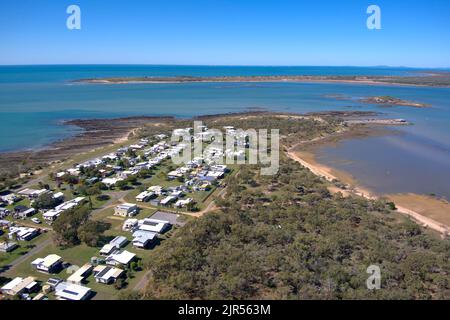 Aerial of Southend the only village on Curtis Island Queensland Australia Stock Photo