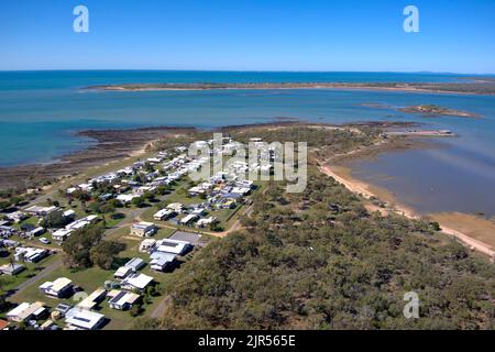 Aerial of Southend the only village on Curtis Island Queensland Australia Stock Photo