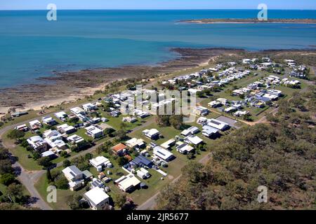 Aerial of Southend the only village on Curtis Island Queensland Australia Stock Photo