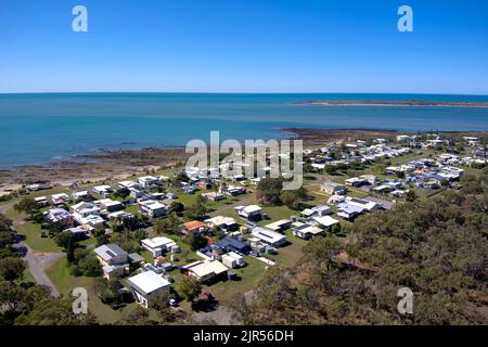 Aerial of Southend the only village on Curtis Island Queensland Australia Stock Photo