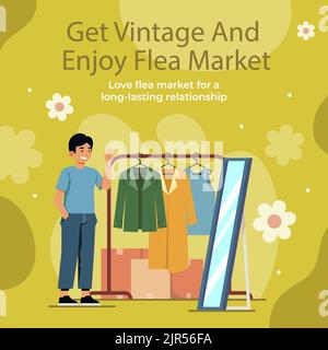 Flat posts set for second hand flea market event Vector illustration Stock Vector