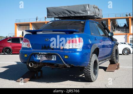 A blue Subaru Impreza second generation prepared for all terrain rally raid Stock Photo