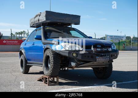 A blue Subaru Impreza second generation prepared for all terrain rally raid Stock Photo