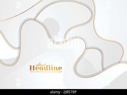 Grey and white abstract wavy corporate background with bronze outlines ...