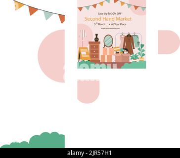 Flat posts set for second hand flea market event Vector illustration Stock Vector