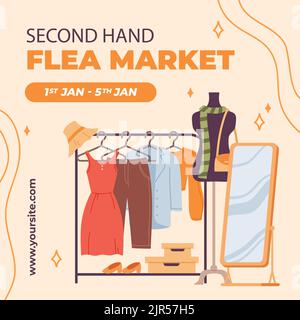 Flat posts set for second hand flea market event Vector illustration Stock Vector