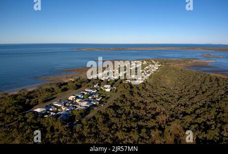 Aerial of Southend the only village on Curtis Island Queensland Australia Stock Photo